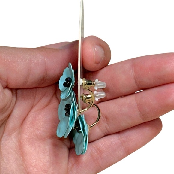Anthropologie Serefina Poppy Ear Turquoise Blue Earrings - Picture 3 of 7